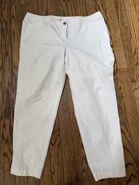 Eileen Fisher White Ankle Pants Womens Cotton Stretch Size Large